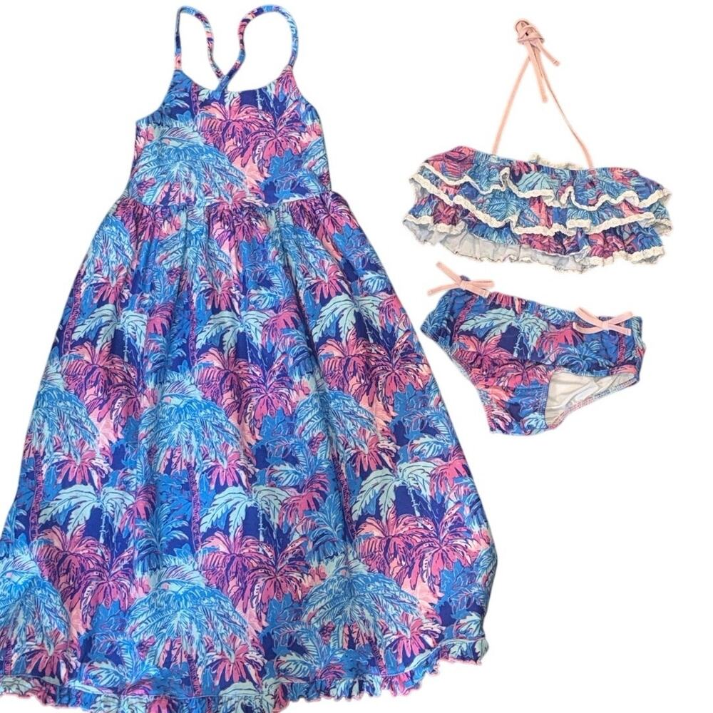 SweetHoney NWT Maxi Dress 3T & Matching Bikini 4T Tropical Palm Bundle - Picture 10 of 12